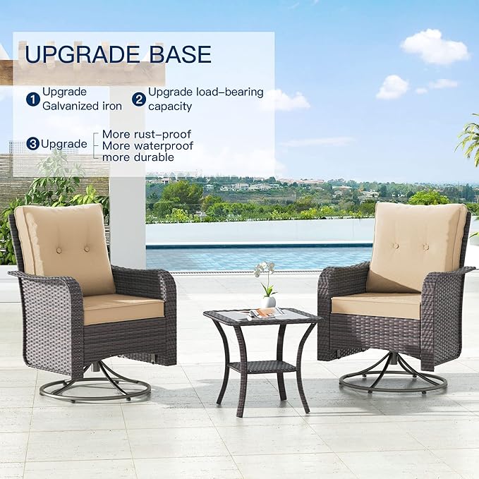 Kullavik 13 Pieces Outdoor Patio Furniture Set,PE Wicker Rattan Sectional Sofa Patio Conversation Sets with 43" 55000BTU Gas Propane Fire Pit Table,Swivel Rocking Chairs Set,Sand