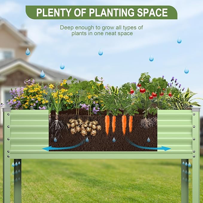Raised Garden Bed with Legs, 48×24×32in Galvanized Raised Garden Beds Outdoor Elevated Metal Planter Box for Gardening Vegetables Flowers Herb （Green）