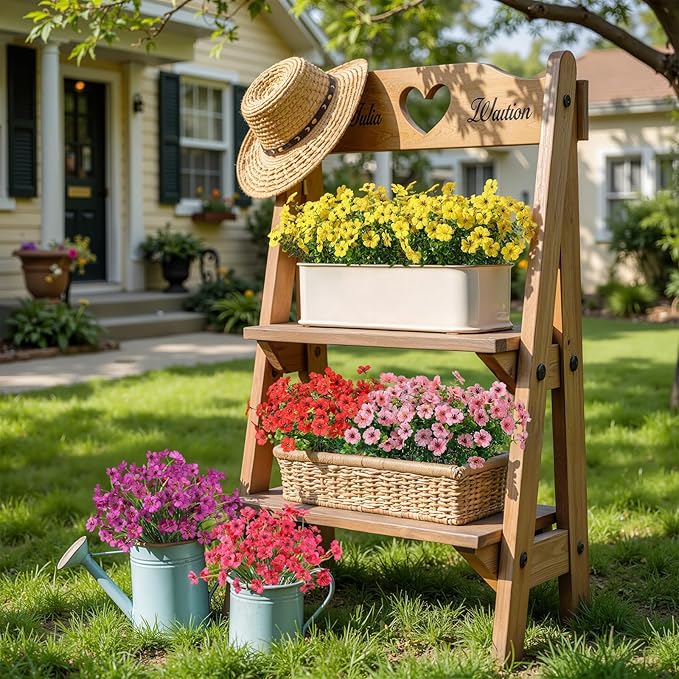 Alupssuc 24 Bundles Artificial Flowers for Outdoors Decoration, UV Resistant Silk Faux Daisy Flora Spring Fake Plastic Plants Greenery for Outside Indoor Yard Home Porch Window Box Decor, Mix 5 Colors