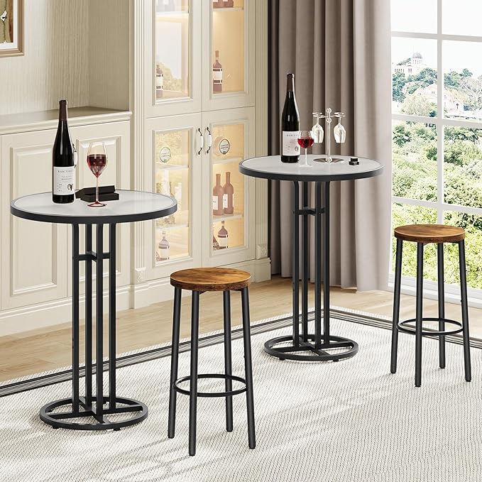 HOOBRO Bar Table, 23.6-Inch Round Pub Table, Frosted Glass Cocktail Table with Sturdy Iron Frame & Adjustable Feet, Modern Small Coffee for Home Bar, Kitchen, Living Room, Outdoor, Black BK96BT01