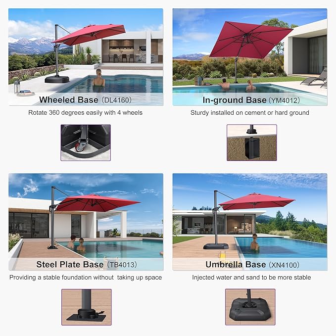PURPLE LEAF 8' X 8' Patio Umbrella for Pool 7' High Offset Outdoor Cantilever Umbrella Swimming Pool Umbrella with 360°Rotation for Poolside Terra