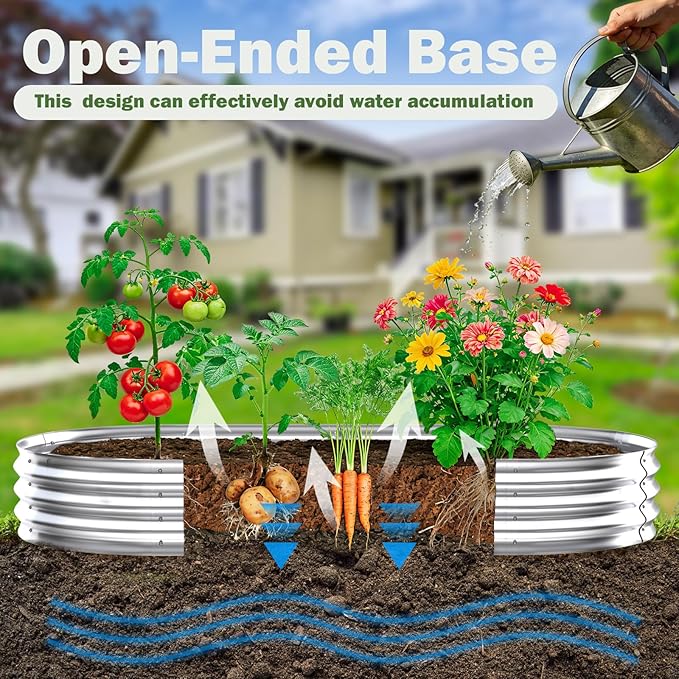 Galvanized Raised Garden Bed Outdoor, 8x4x1ft Metal Heavy Duty Planter Boxes for Gardening, Easy Assemble Large Oval Plant Container Kit for Vegetables, Flowers, Fruits, Silver, 1 Pack