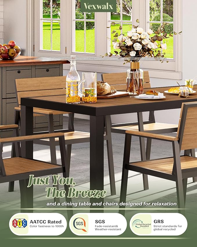 Outdoor Dining Chairs Set of 2, HDPS + Aluminum Patio Dining Chairs with Ergonomic Design and Wide Seat, 2 Piece Outdoor Chairs for Garden, Backyard, Deck (Gray-Teak)