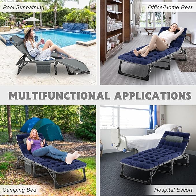 ABORON 2PK Heavy Duty Tanning Chair, 5-Gear Outdoor Folding Chaise Lounge Chair with Cushion,Portable Beach Lounge Chair for Outdoor Sunbathing Patio Pool Lawn Deck Poolside, Royal Blue-2pc