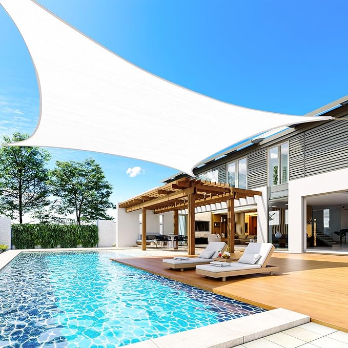 Quictent 12x16ft 185G HDPE Rectangle Sun Shade Sail Canopy White 98% UV Block Outdoor Patio Garden with Hardware Kit