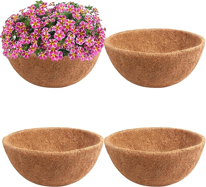 Y&M 4pcs 18“ Round Coconut Fiber Liner, 18'' Coco Liner Pre-Formed Replacement for Wall Hanging Planter Basket
