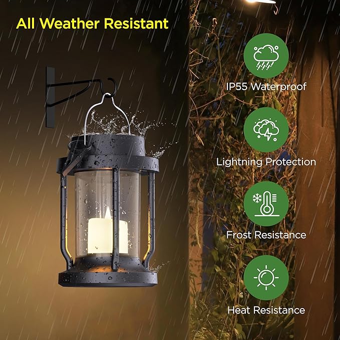 Solar Lantern Outdoor & Indoor Use – Hanging Solar Lights with Realistic Flickering Flameless Candle, Weatherproof for Gardens, Patios, Trees, and Lawns (Black, 1 Pack)