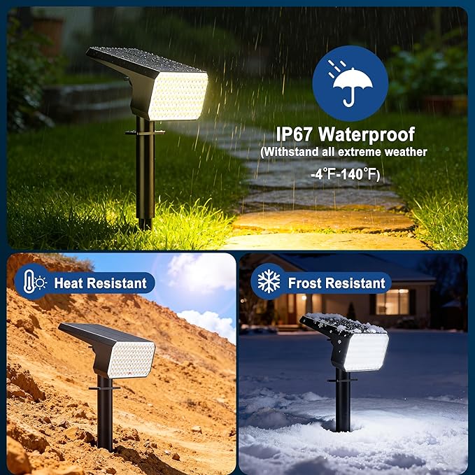 LANSOW 12 Pack Solar Spot Lights Outdoor Waterproof IP67, (90 LED/4 Modes) Solar Landscape Spotlights, 2-in-1 Solar Powered Flood Lights for Yard Garden Pathway Outside Tree, Auto ON/Off(Warm White)