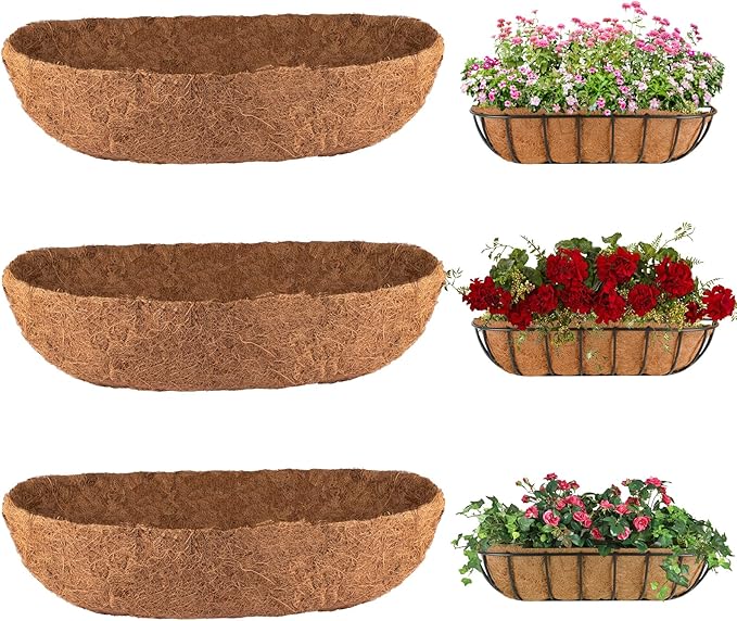 3Pcs Trough Coco Liner 24" Coco Coir Liners for Planters, Liners for Window Boxes Liners, Wall Basket Planters, Railing Hanging Baskets, Garden Planter Baskets