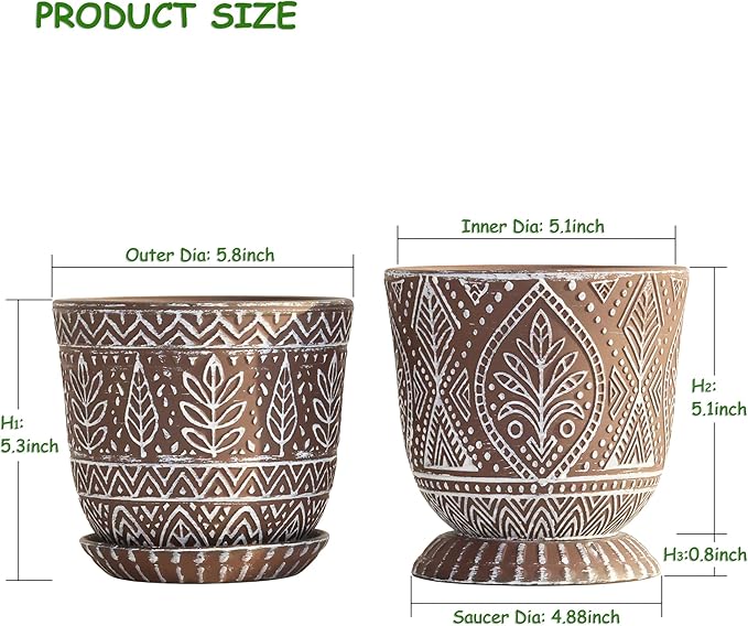Gepege 6 Inch Ceramic Planter, Plant Pot with Drainage Holes and Saucers for Indoor Plants, Birthday for Women Mom