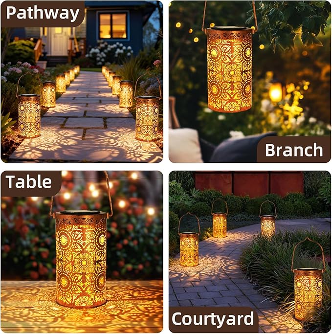 Solar Lanterns Outdoor Hanging Lantern Lights,Sunflower Metal Decor Lanterns-Waterproof LED Decorative Light for Garden Patio Yard Lawn Backyard Front Porch as Gifts for Mom Grandma Women