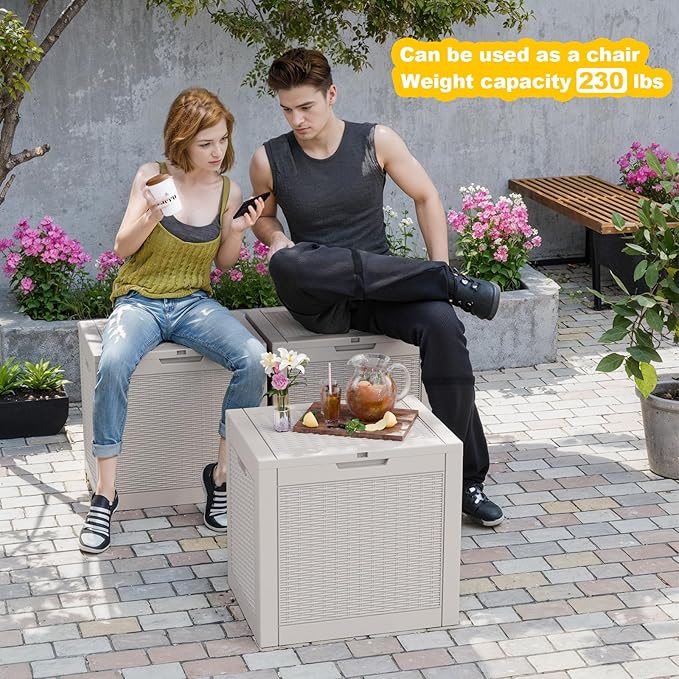 37 Gallon Outdoor Deck Box, Lockable Waterproof Outdoor Storage Boxes For Garden Tools,Indoor Cushions,Accessories Outside Storage Resin Weatherproof Container(Grey)