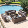 Aoxun 14 Piece Patio Furniture Set Wicker Rattan Patio Conversation Set Outdoor Sectional Sofa Set with Coffee Table and Thickened Cushions, Gray(Waterproof Cover Included)