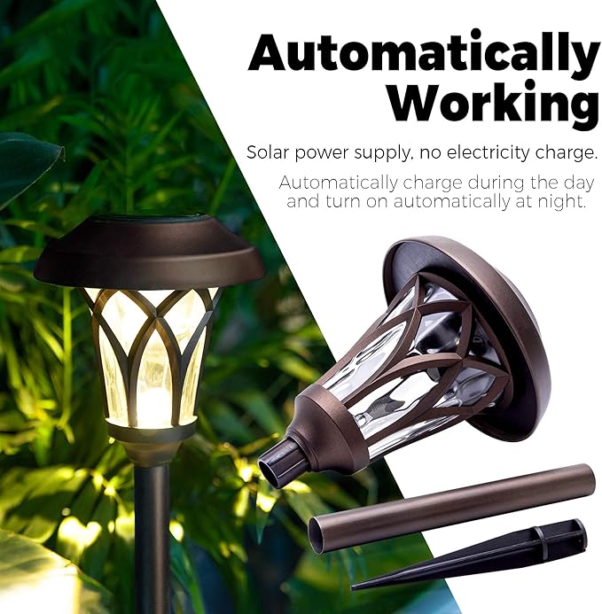 GIGALUMI 6 Pack Solar Pathway Lights Outdoor, Metal Glass & ABS Solar Landscape Lights Waterproof IP65, Warm White Solar Powered Garden Lights for Yard Patio Walkway Driveway (Brown)