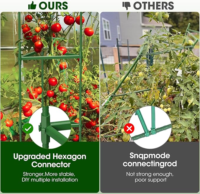 8 Pack Tomato Cages for Garden,Up to 51.2Inch Tomato Cage Trellis-Upgraded Hexagon Connector,Heavy Duty Adjustable Tomato Stake Support for Raised Garden Bed