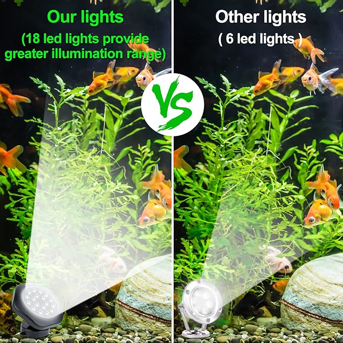 Solar Pond Lights, 18 LED Super Bright Underwater Spotlights LED Submersible Pond Light IP68 Waterproof Fountain Lights for Fish Aquarium Tank Garden Yard Pool Decor Cold White (3-in-1)