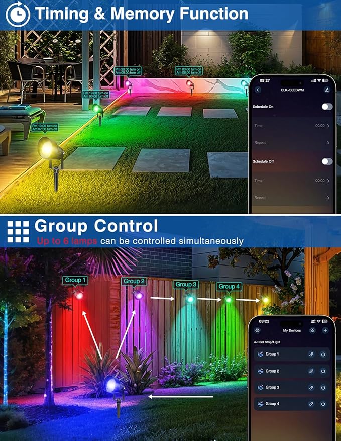 Spot Lights Outdoor, Smart RGBW LED Color Changing Landscape Lighting with APP and Remote Control, Music Mode, DIY Scenes, Timing, IP65 Waterproof Spotlight Plug in for Yard Garden, 4 Pack