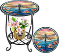 Outdoor Side Table Round Small Mosaic Patio Accent Indoor End Plant Coffee Tea Table for Yard Patio Porch Garden Living Room, Bedroom(Dragonfly Style,12 Inch)