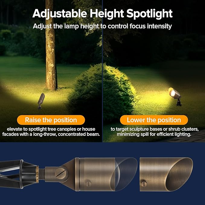 LUTEC Solid Brass Low Voltage Landscape Lighting, 12V Heavy Duty Waterproof Landscape Spotlights, Adjustable Bronze Uplights Outdoor Fixtures for Garden Yard Pathway Tree with MR16 Bulb
