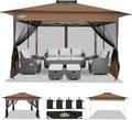 COBIZI 13x13 FT Pop up Gazebo on Clearance - Outdoor pop up Canopy Tent,carpas para Patio, Shelter - Screen Tents with Portable Carry Bag, Patio Gazebos for Camping,Garden,Deck,Backyard,Brown
