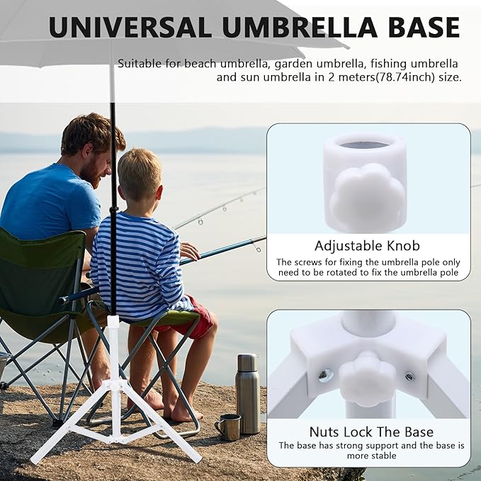 Beach Umbrella Stand Base,Portable Foldable Sun Umbrella Stand White Triangular Iron Support Base for Patio Beach Garden Camping Fishing Outdoor Sunshade Stand