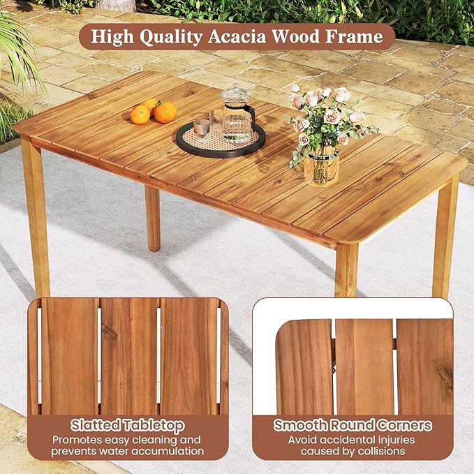Tangkula 54" Acacia Wood Patio Dining Table for 6, Rectangular 4-6 People Patio Table with Slatted Tabletop, Indoor Outdoor Farmhouse Dining Table for Yard, Garden, Poolside, Deck