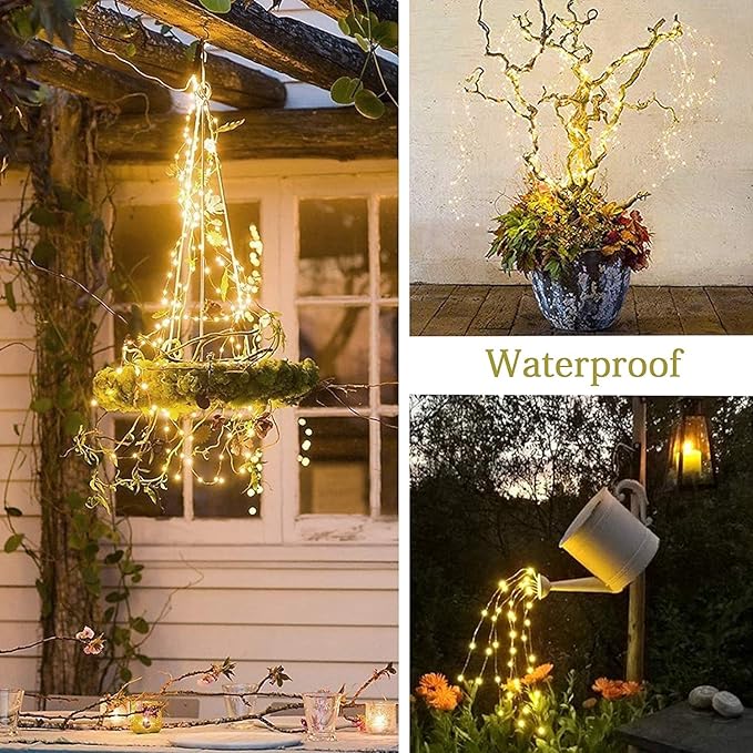 ZNYCYE Solar Waterfall Fairy Bunch Lights Outdoor Waterproof 200LEDs 8 Modes Watering Can Light (NO CAN), Solar Powered String Lights Firefly Vine Garden Decorations Gardening Gifts for Mom