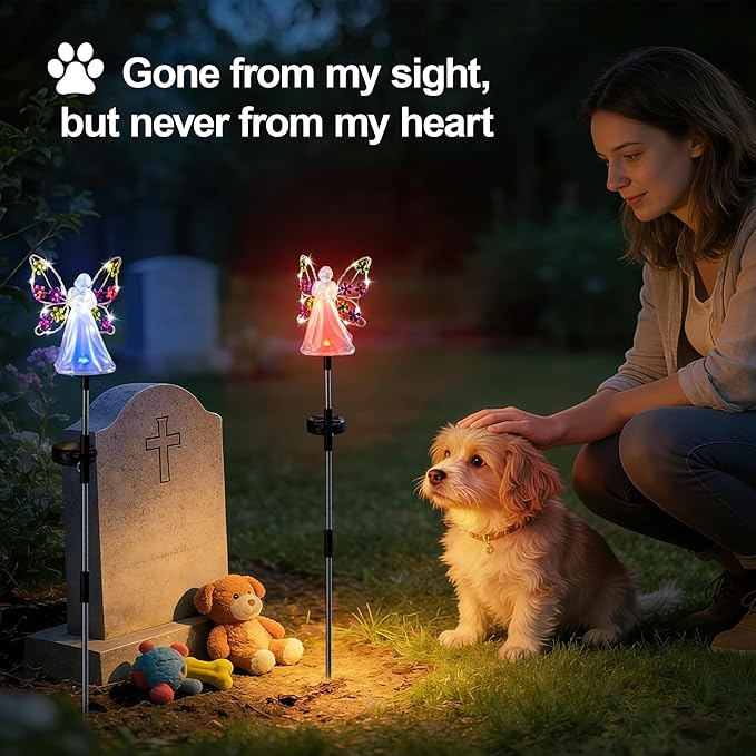Angel Solar Lights for Cemetery Memorial Gift Grave Decorations Solar Angel Stake Lights Outdoor Waterproof Garden Decor Yard Lawn Ornaments, Angel Gifts for Women 2 Pack