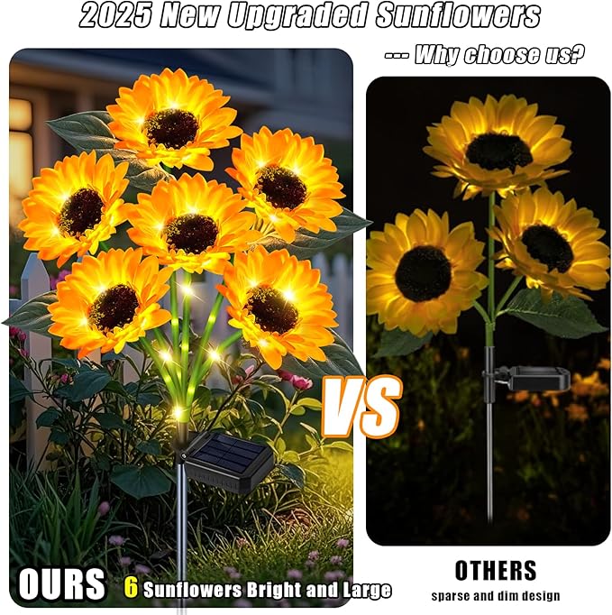 Solar Sunflower Lights Outdoor Flower Lights,6 Pack 36 Sunflower Waterproof Lights for Outside Party Gardening Gifts Mother's Day for Patio Yard Pathway Party Housewarming Gift