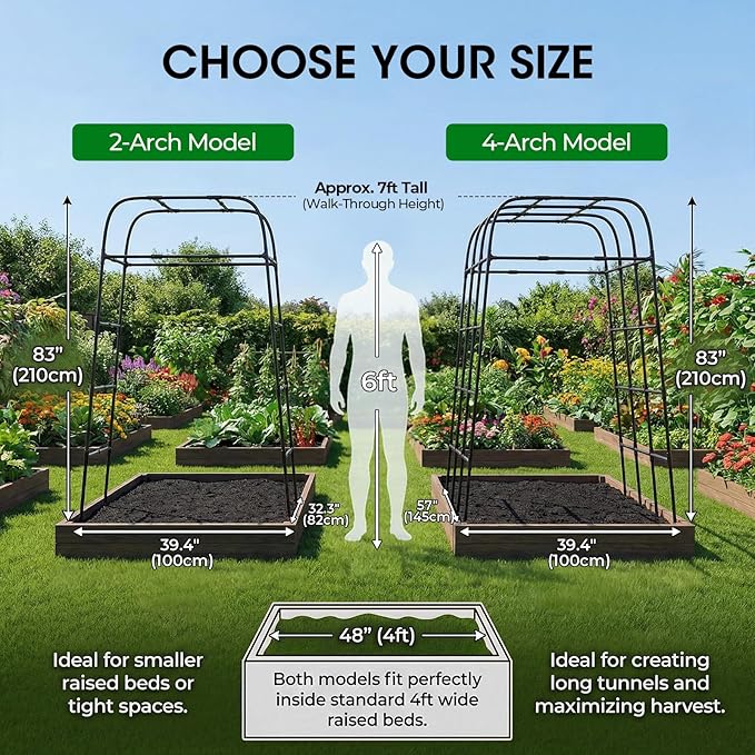 Garden Arch Trellis for Climbing Plants (83" H x 57" L), Metal Cucumber & Tomato Cage, Rustproof Walk-Through Tunnel Support for Pumpkin, Squash, Melon & Rose