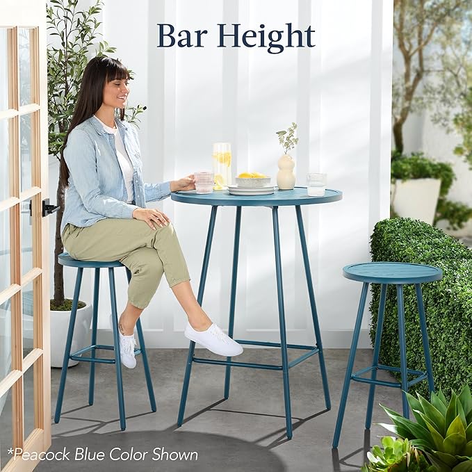 Best Choice Products 3-Piece Patio Dining Set, Bar Height, Outdoor Bistro Set, Outdoor Round Bar Table w/ 2 Bar Stools, Steel - Sage