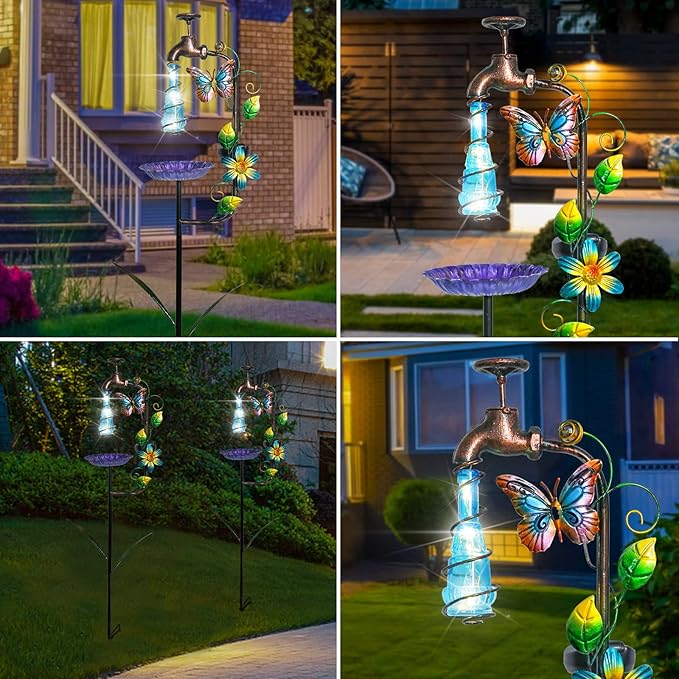 Bshine Solar Garden Decoration Outdoor Light - Waterdrop Metal Hummingbird Solar Stake,Waterproof Garden Decor Path,Lawn and Yard Art Gift for Mom, Blue
