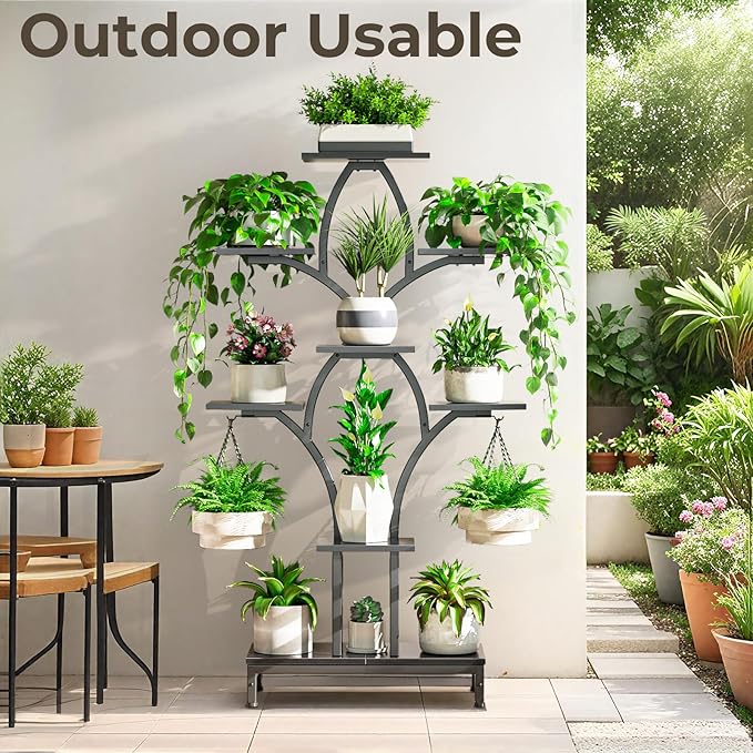 Plant Stand Indoor with 4 Grow Lights - 63" Tall Plant Shelf- 8 Tiered Corner Plant Flower Stands Display Shelves for Home, Patio (Black)