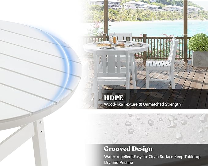AMERLIFE 5 Piece HDPE Outdoor Dining Table & Chairs Set, All-Weather Patio Table and Chairs Set Furniture with Umbrella Hole for Garden, Backyard, Poolside, Seaside, White