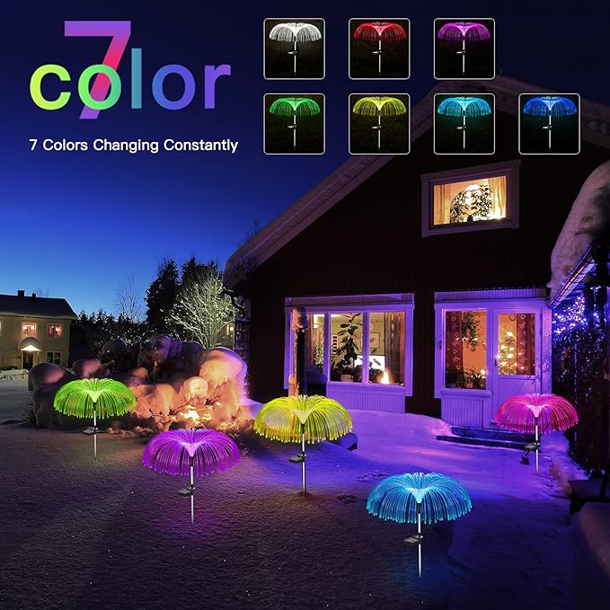 Vosaro Solar Flower Lights Outdoor Garden Decorations Waterproof, Solar Yard Lights Decorative, 7 Color Changing Stake Light for Pathway Patio Lawn Party Wedding Decor, 3 PCS