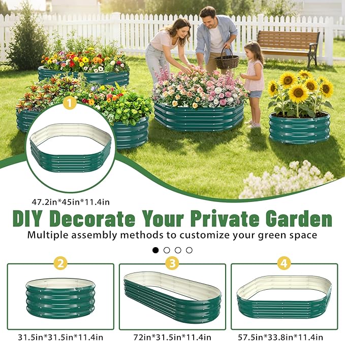 Hexagon Raised Garden Bed, 48 Inch Diagonal & 12 Inch Tall, Galvanized Steel Planter Box with Wave-Shaped Metal Panels for Outdoor Flower,Tree,Herb & Vegetable Garden (Dark Green, 4FT X 1FT)