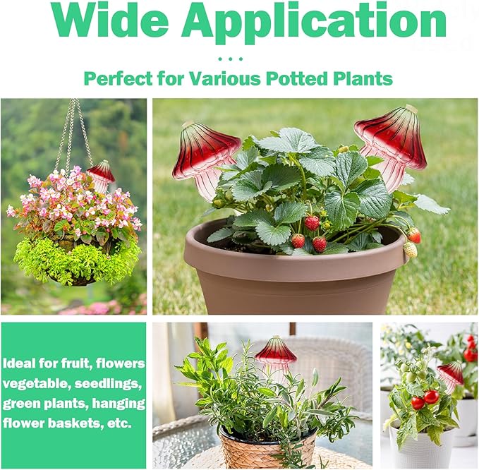 4 PCS Glass Mushroom Plant Watering Globes, 230 ML Large Self Watering Planter Insert Automatic Plant Waterer Bulbs Spikes Plants Water Stakes with Rubber Stopper for Indoor Outdoor Plants