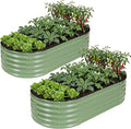 Galvanized Raised Garden Bed Outdoor, 6x3x1.4ft Oval Metal Raised Beds for Gardening, Rust-Resistant Garden Planter Box for Planting Vegetables, Flowers, Fruits in Lawn(Olive Green, 2 Packs)