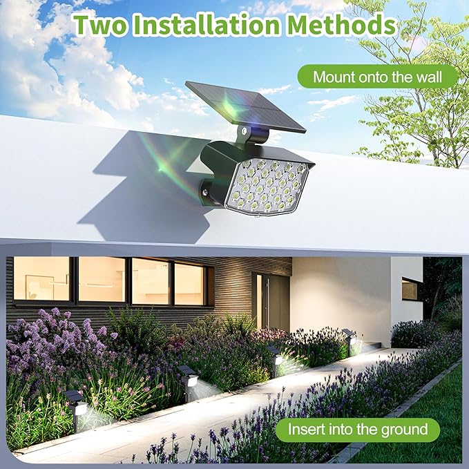 Solar Spot Lights Outdoor, [27 LED/2 Pack] Adjustable Solar Lights Outdoor Waterproof IP65, Solar Powered Landscape Spotlights 3 Lighting Modes for Yard Garden Outside(Cool White)