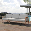 Acanva Modern All-Weather Aluminum Outdoor Patio Sofa with Thick Cushions, Olefin Fabric Sunroom Backyard Furniture, Couch Light Khaki