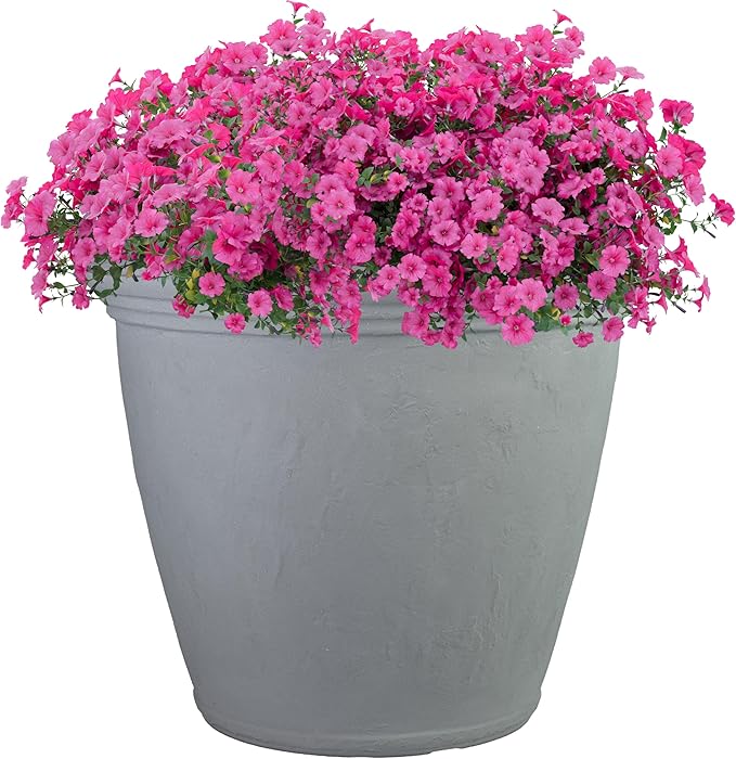 Sunnydaze 20-Inch Anjelica Large Plastic Pot for Plants - Outdoor Double-Walled Large Plastic Planter with Drillable Drainage Holes - Light Gray