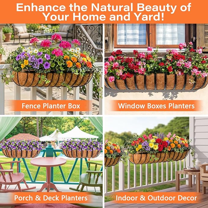 Legigo 2PCS 36 Inch Natural Trough Coco Coir Liners Planters Replacement, Pre-Formed Window Basket Coconut Coir Fiber Liner for Garden Window Flower Box Pots, Fence Trough Planter, Wall Planter Basket