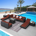 NICESOUL 11 Piece Outdoor Furniture with Fire Pit Propane/Gas, 29.3'' High Back Patio Sectional with Fire Pit & Chaise Lounge, 500 lbs Heavy Duty Large Deep Couches, 2 Color Cushion Burgundy & Gray