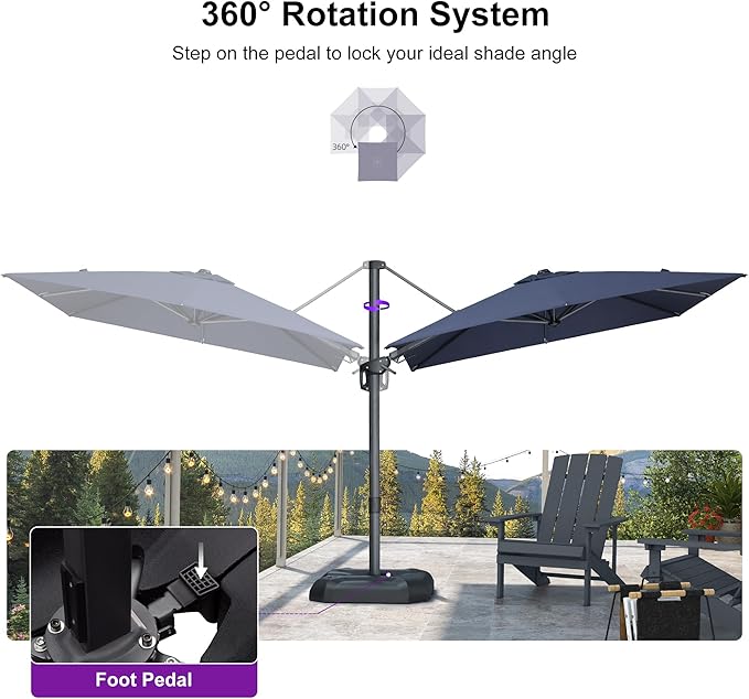 PURPLE LEAF 8' X 8' Tilting Patio Umbrella with Base Outdoor Cantilever Swivel Square Umbrella with Tilt Aluminum Offset Umbrella with 360-degree Rotation for Garden Deck Pool Patio Navy