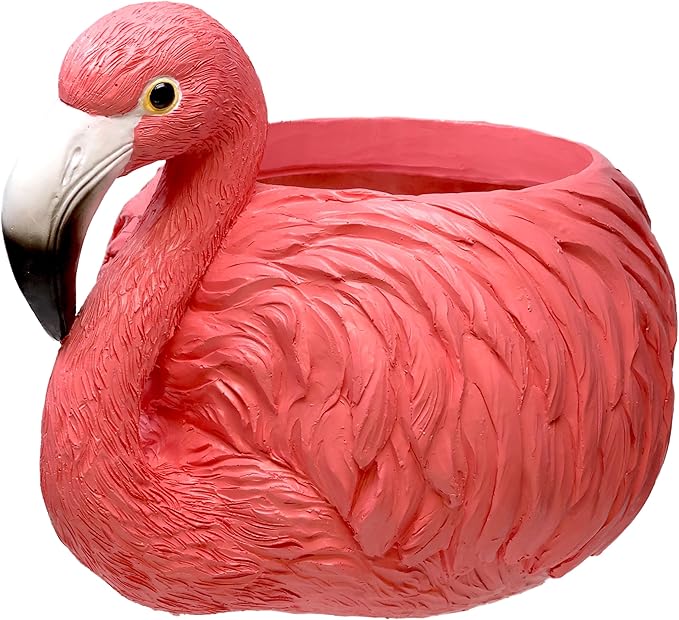 Spoontiques Flamingo Flower Pot, 7" Wide - Decorative Flower Pots for Indoor and Outdoor Use - Hand Painted Resin Plant Pot - Home and Garden Décor