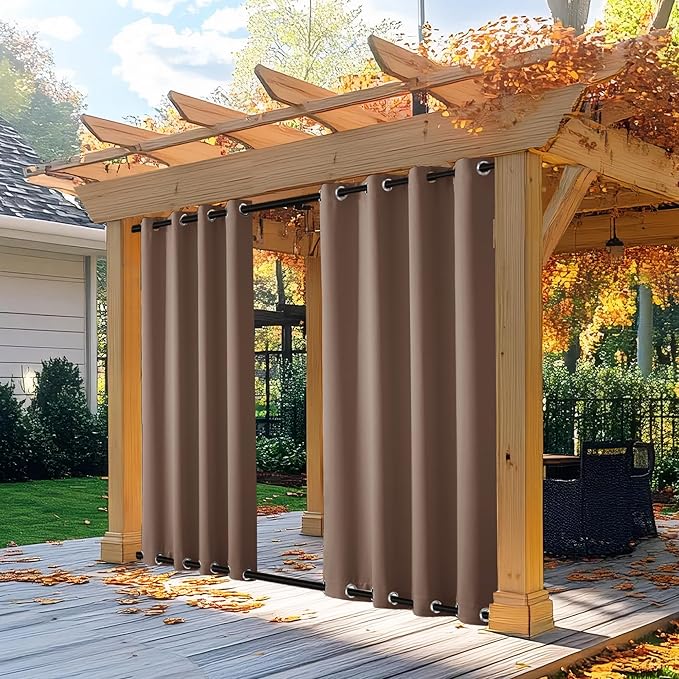 NICETOWN 2 Panels Outdoor Curtains for Patio Waterproof Top and Bottom Grommet, Thermal Insulated Rustproof Blackout Outdoor Drapes, Windproof & Keep Privacy, W52 x L95, Tan-Khaki