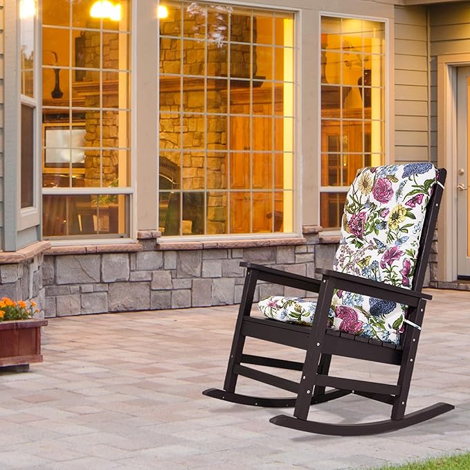 SERWALL HDPE Outdoor Rocking Chair Cushion Set of 4, Memory Foam Cushion Flowers Pattern