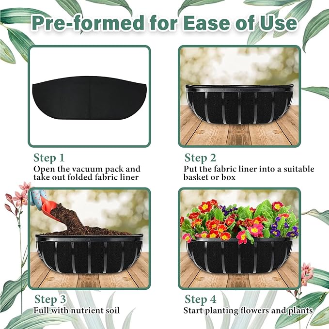 Riare 6 Pack 36 Inch Black Felt Window Box Liners- Fabric Trough Planter Basket Liners Replacement, Non-Woven Hanging Plant Liner for Wall Hanging Basket, Garden Fence Railing (Avoid Bird Nesting)
