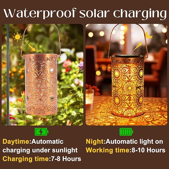 Solar Lanterns Outdoor Hanging Lantern Lights,Sunflower Metal Decor Lanterns-Waterproof LED Decorative Light for Garden Patio Yard Lawn Backyard Front Porch as Gifts for Mom Grandma Women