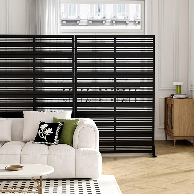 Casaphoria Metal Privacy Screen Outdoor, 72" H x 47" W Freestanding Decorative Privacy Screen for Patio Deck Balcony Garden with Stable Base, Black-Harold